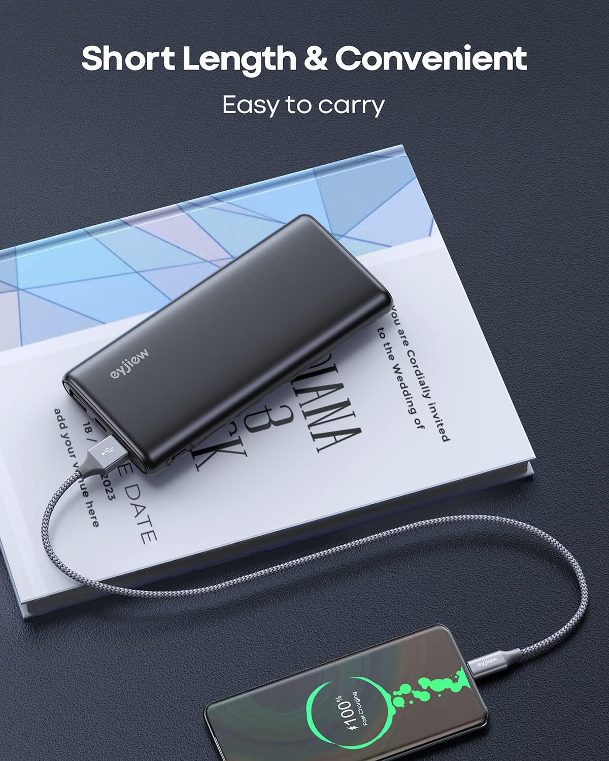 Short USB C Charger Cable 0.5m 2Pack, USB to USB C Car Charger Cable
