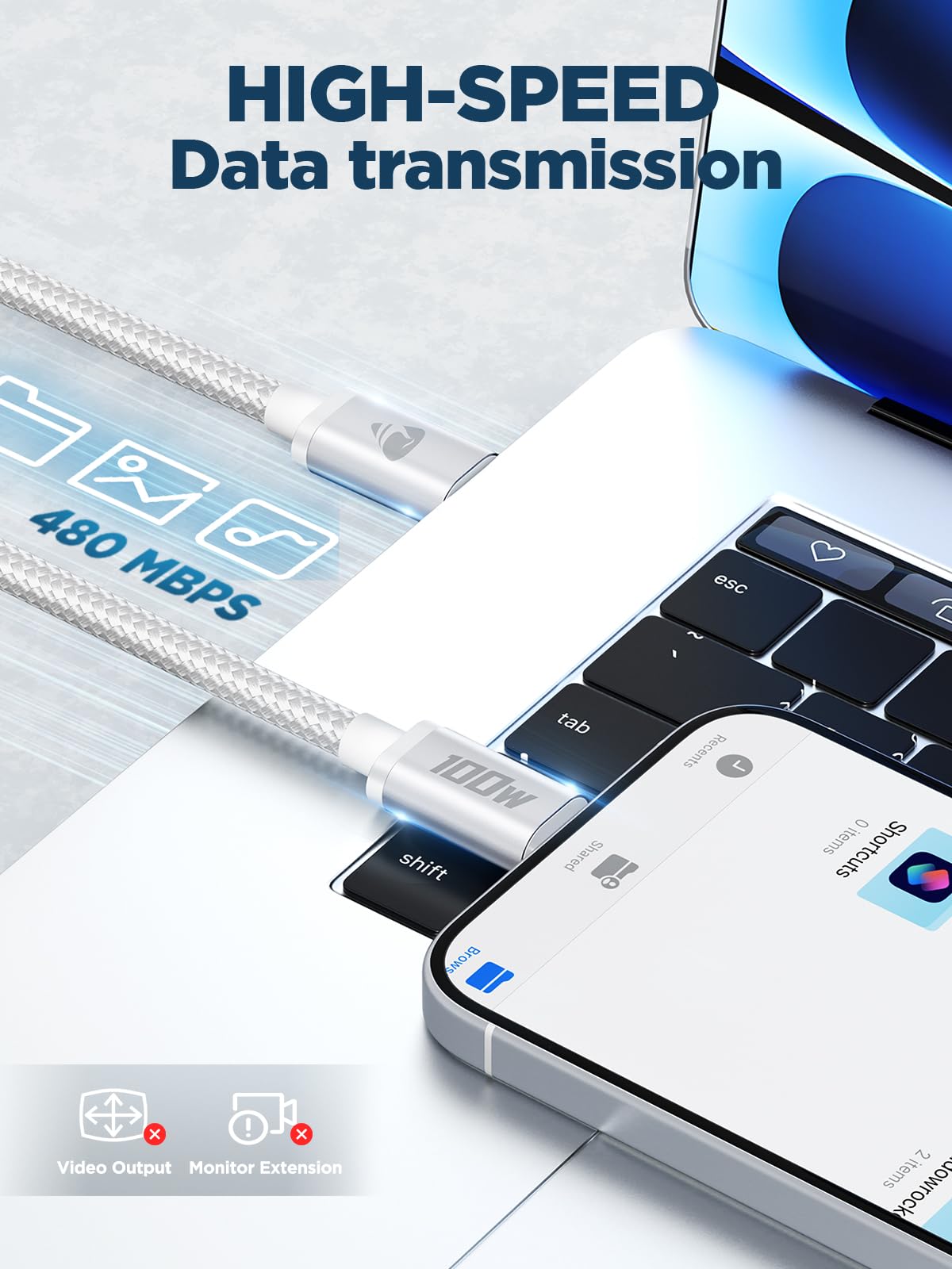100W USB C to USB C, Fast Charging Cable 3M Long Type C Cable C to C Charger Fast Charg Lead Usbc to Usbc for iPhone 16 15 Pro Max Plus MacBook iPad Pro/Air Samsung Galaxy S23/S22/S21 Google Pixel