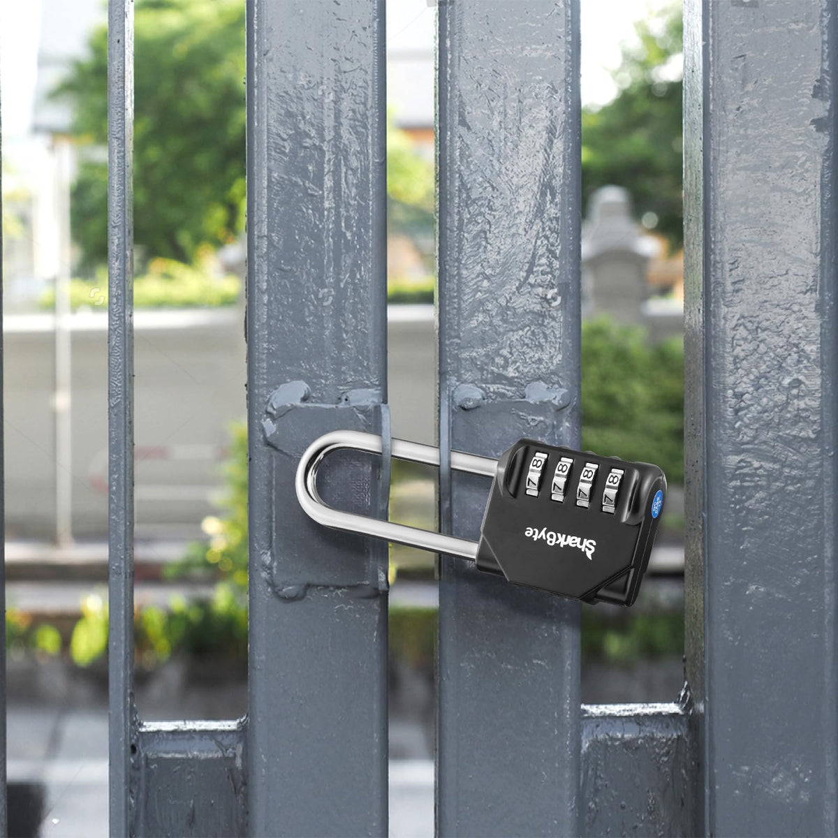 SharkByte Heavy Duty Combination Padlock – 4-Digit Weatherproof Outdoor Lock with Stainless Steel Shackle, Anti-Rust Resettable Code for Gym, School, Locker, Shed, Toolbox, Gate & Warehouse - Purple