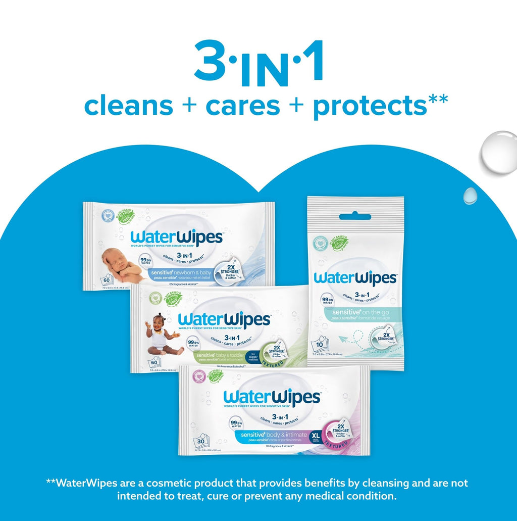 WaterWipes Sensitive+ Newborn & Baby Wipes, 99.9% Water, Unscented, 12 Pack