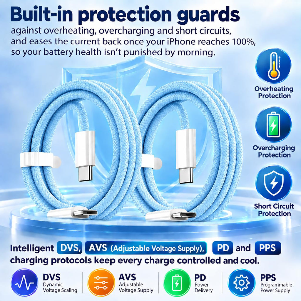 2 Pack 60W USB-C to C Fast Charging Charger Cable For iPhone 18 Pro Max 17e