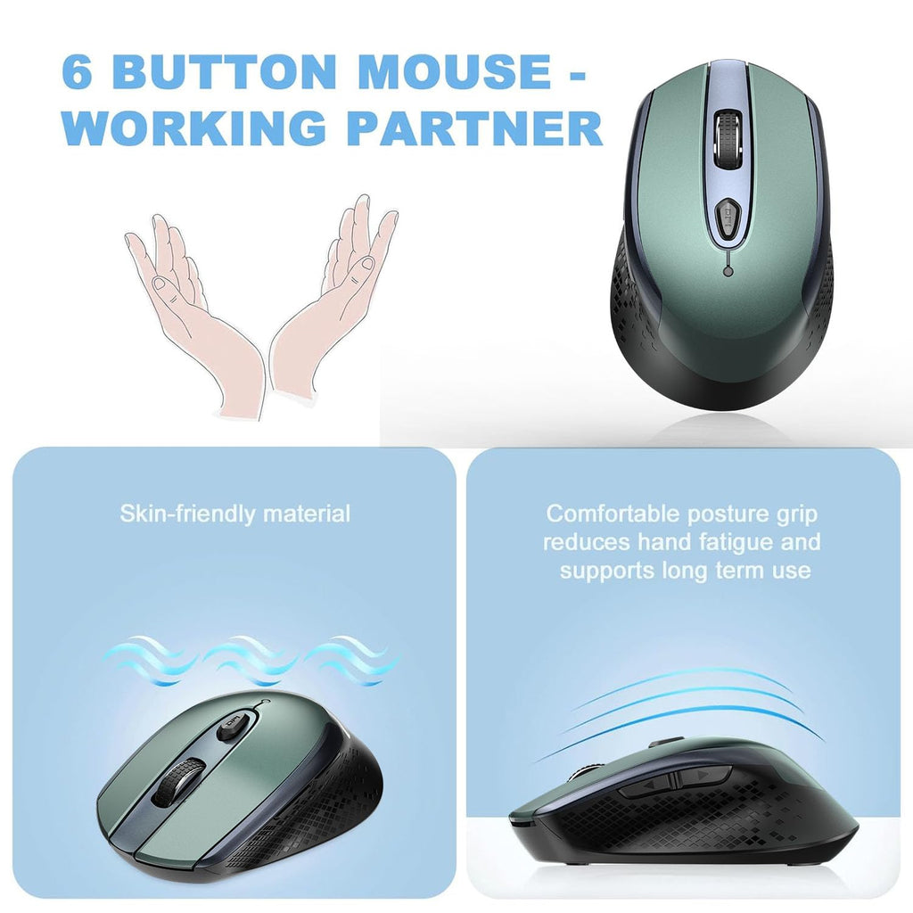 cimetech Wireless Mouse, 6 Buttons Mouse Silent Efficient Design, Suitable for Hand Size & Comfortable Grip, Office Mouse for Laptop PC Computer Tablets Windows Linux, 3 Adjustment Levels, Pinlk
