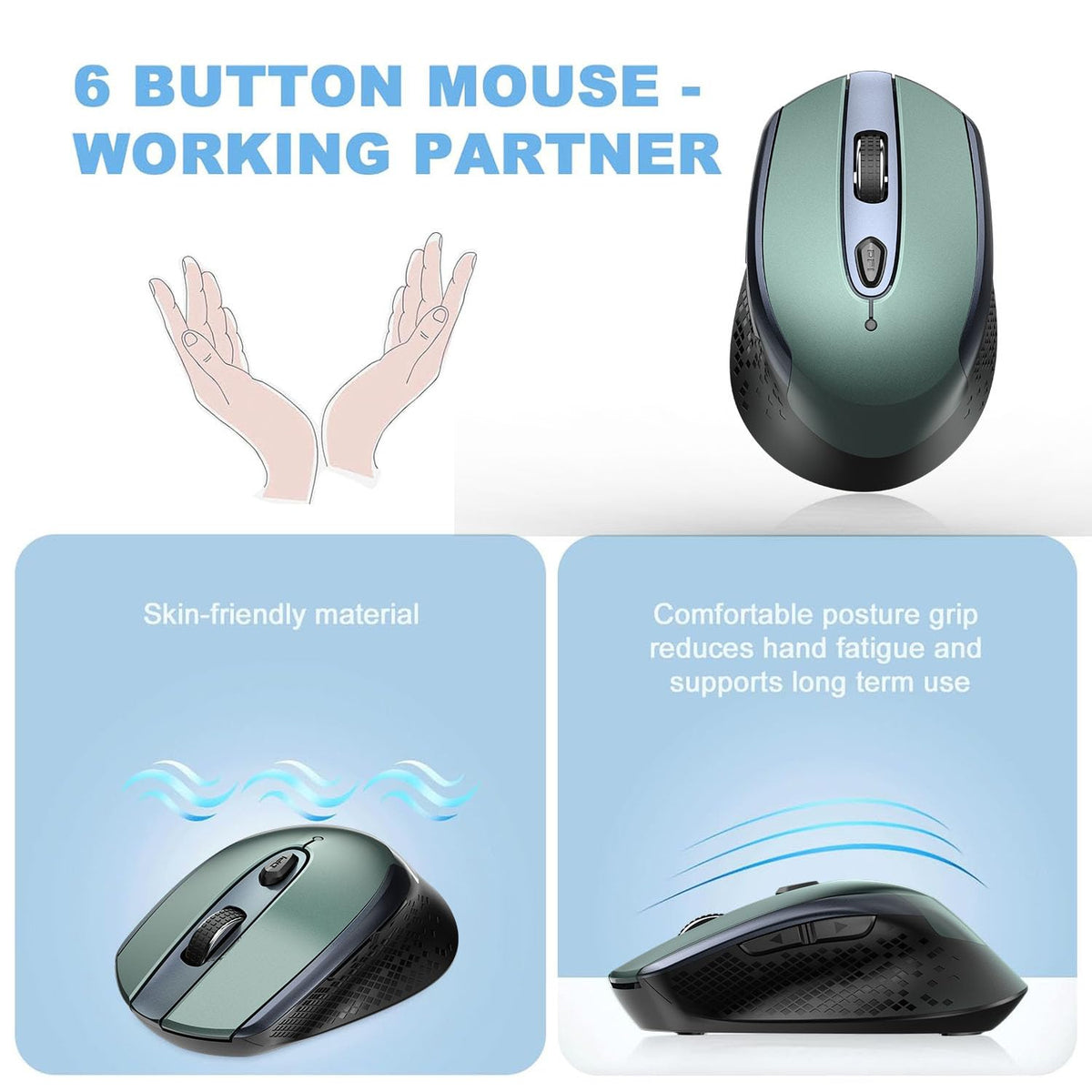 cimetech Wireless Mouse, 6 Buttons Mouse Silent Efficient Design, Suitable for Hand Size & Comfortable Grip, Office Mouse for Laptop PC Computer Tablets Windows Linux, 3 Adjustment Levels, Pinlk