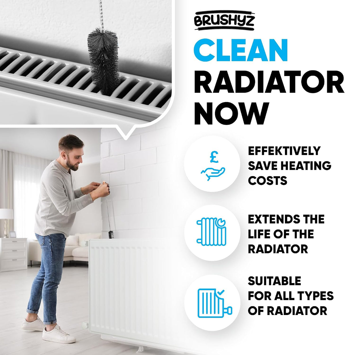 Radiator Cleaner Brush 79cm I Radiator Cleaning Brush Long Thin