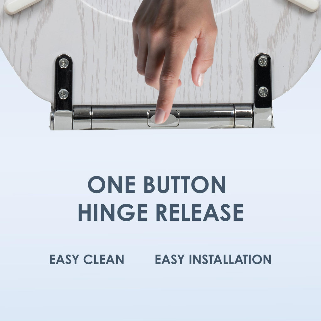 AQUALONA® Luxury Grey Oak Effect Toilet Seat - Soft Close MDF Moulded Wood Seat with Quick Release Button and Durable Hinges - Comfortable, Easy to Clean and Install with Universal Fittings