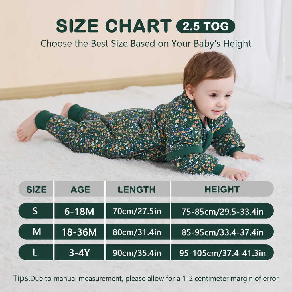 Mosebears Baby Sleeping Bag, 2.5 TOG Baby Sleep Sack with Legs,Winter Sleeping Bag with Removable Sleeves