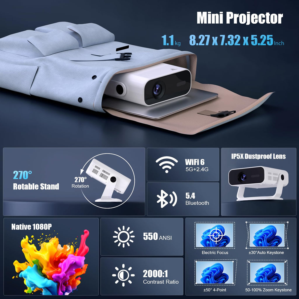 2026 New Smart Projector Built-in Apps Android 14 Native 1080P 4K Supported