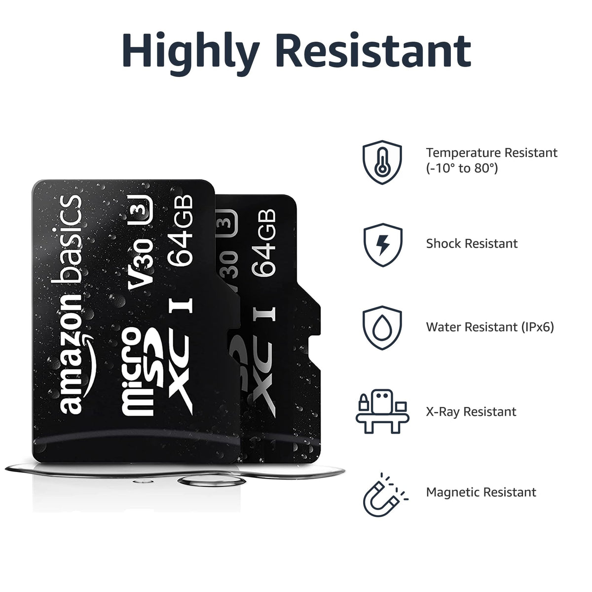 Amazon Basics microSDXC Memory Card, 64GB, A2, U3, 100MB/s Read Speed, Black, 2-Pack