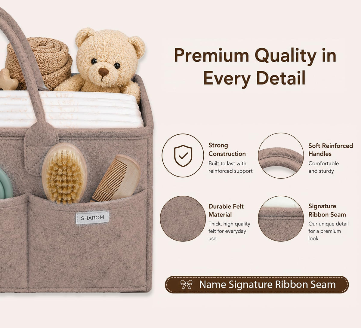 Essential Baby Caddy for Newborns. Spacious, Sturdy & Portable Diaper and Nappy Caddy for Newborn Essentials, Nursery Storage Basket & Organiser for Baby Shower Gifts & Registry Must-Haves Grey