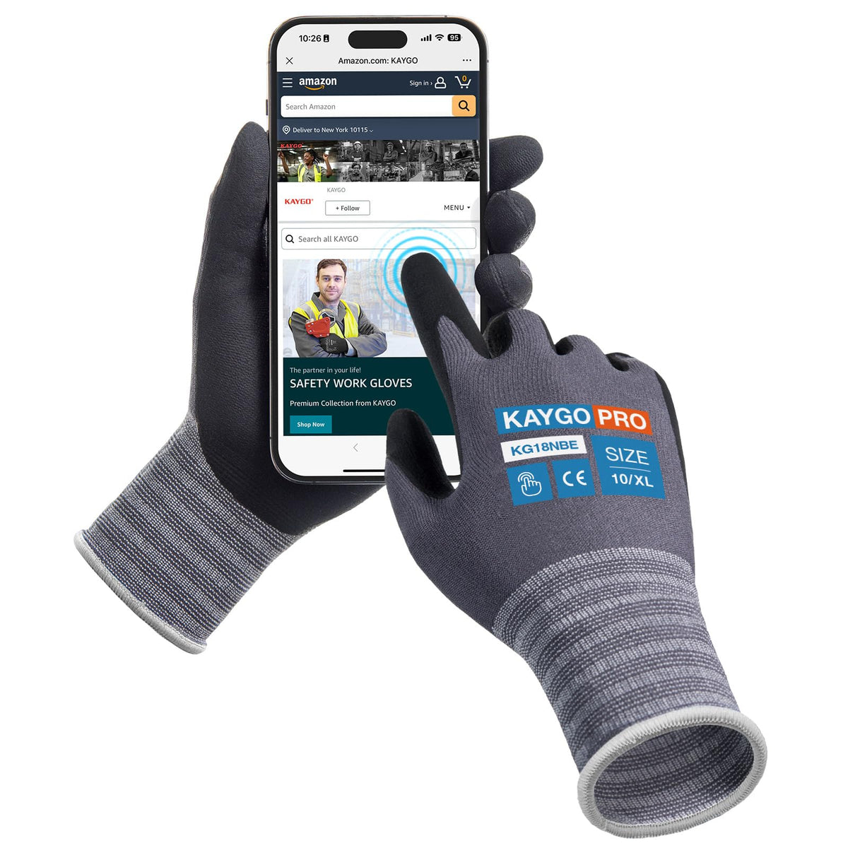 KAYGO Safety Work Gloves MicroFoam Nitrile Coated 12 Pairs, KG18NH