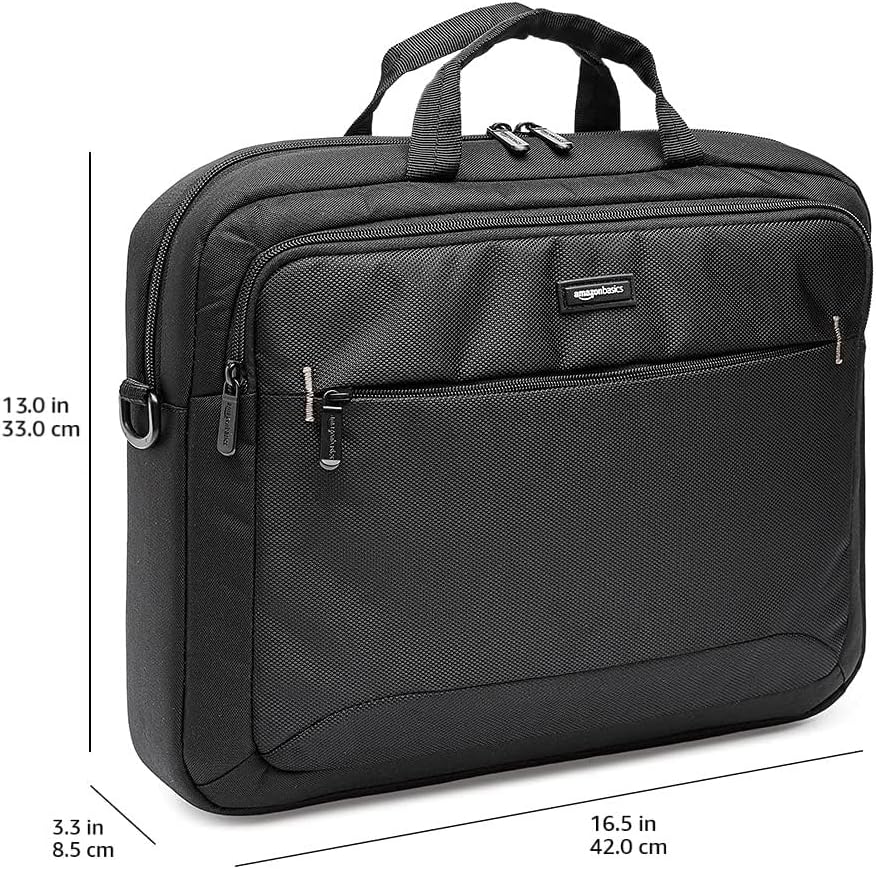 Amazon Basics Laptop Shoulder Bag, Slim 15.6 inch, Black, 1-Pack