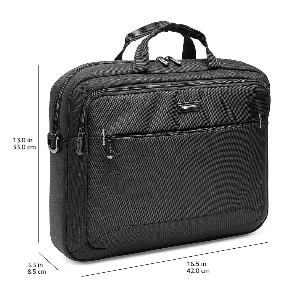 Amazon Basics Laptop Shoulder Bag, Slim 15.6 inch, Black, 1-Pack