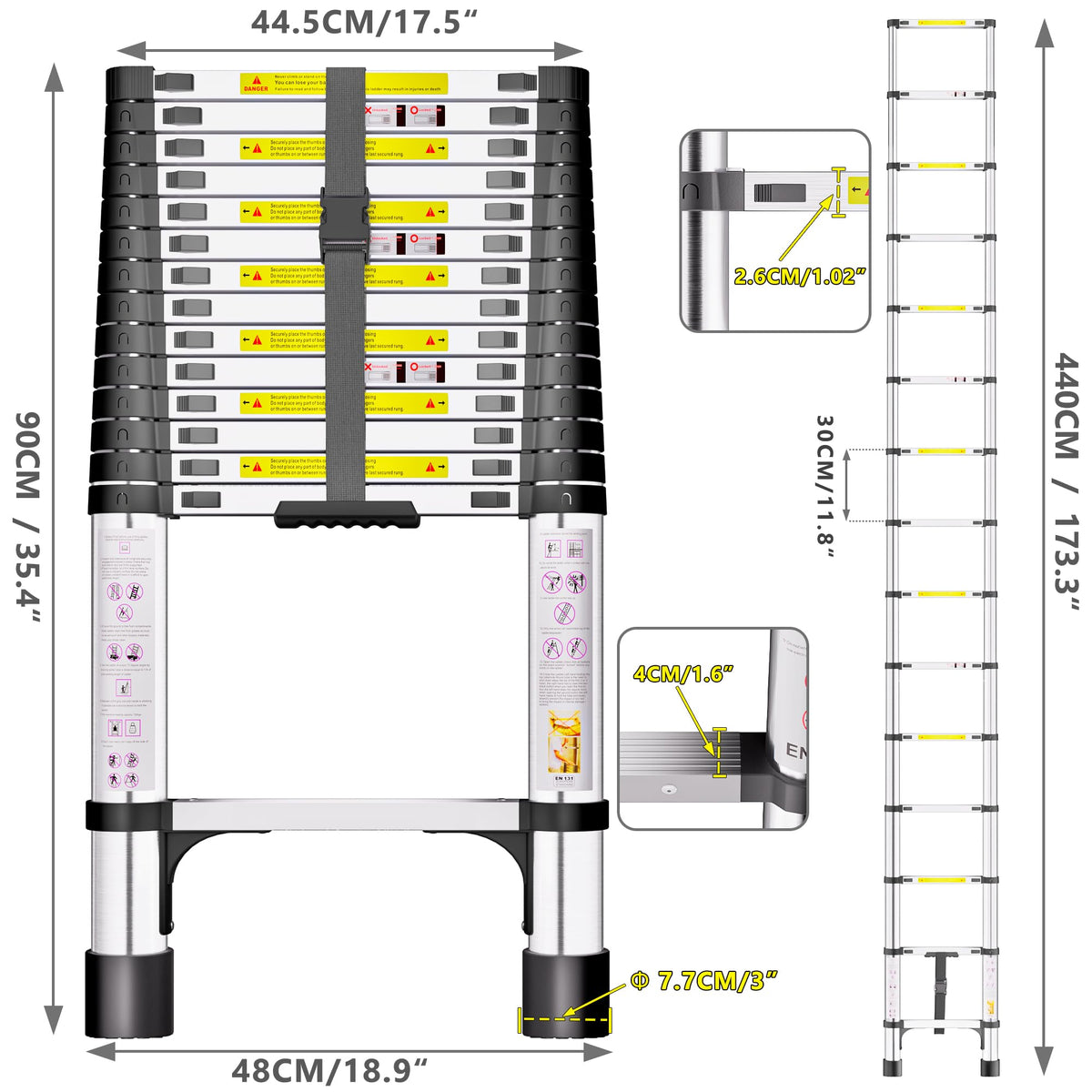 Telescopic Ladder, 3.2M Stainless Steel Loft Ladder, Ladders Extendable