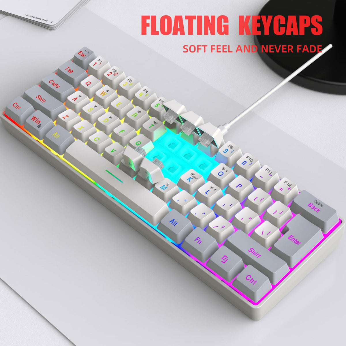 Snpurdiri 2.4G 60% Wireless Gaming Keyboard and Mouse Combo (White-Grey)