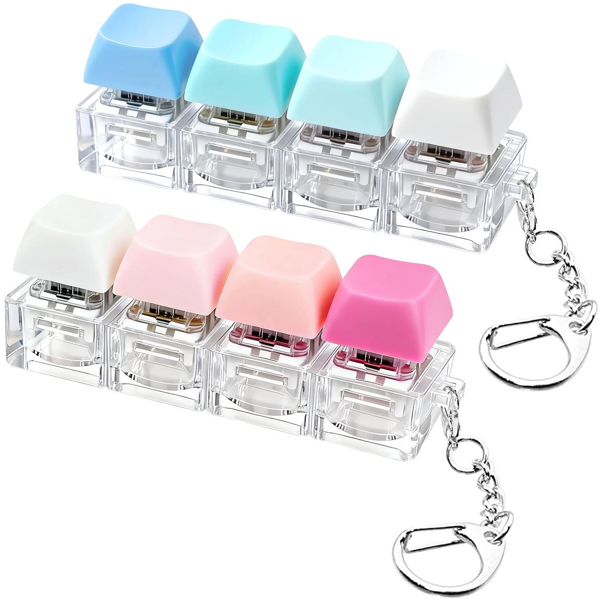2 PCS Keyboard Fidget Toy, Keyboard Fidget Keychain 4-in-1 Keyboard Decompression Button Finger Clicker Toys (Pink Yellow White Green, General)