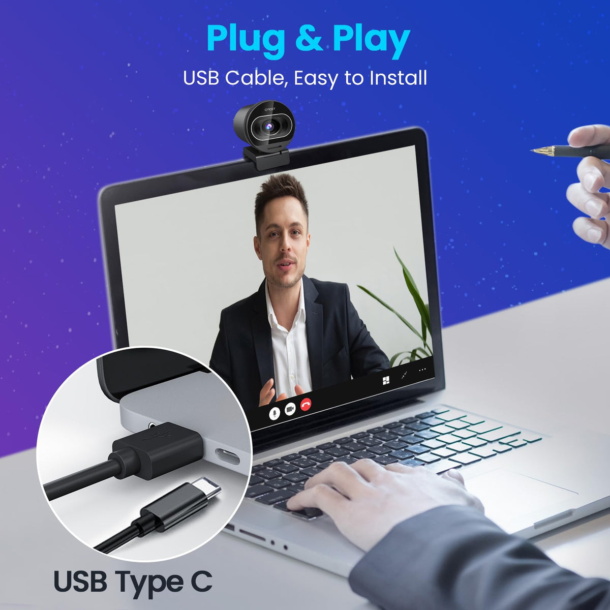 EMEET S600 4K Webcam for Streaming - Sony 1/2.55'' Sensor, PDAF Autofocus, 1080P@60FPS, 2 Noise Reduction Mics, Built-in Privacy Cover, 73° FOV, Streaming Camera for Live Commerce/Gaming/Beauty