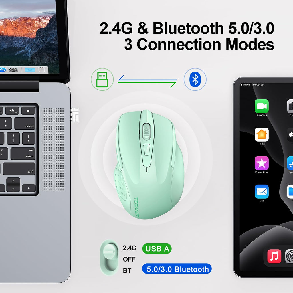 TECKNET Bluetooth Mouse, Wireless Mouse Rechargeable