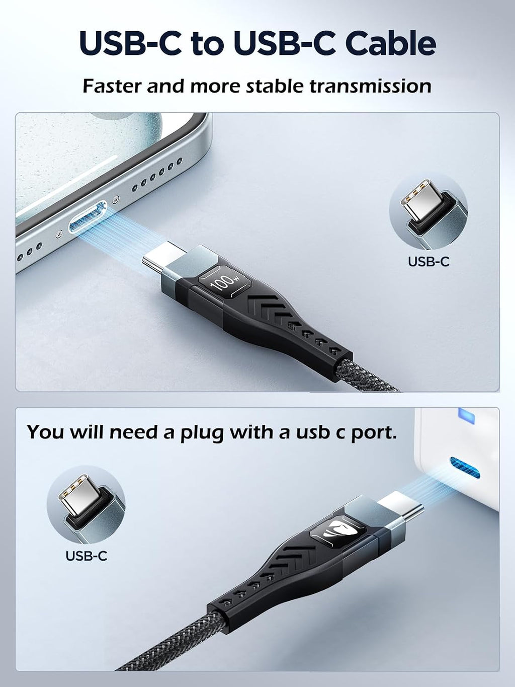 100W USB C to USB C, Fast Charging Cable 3M Long Type C Cable C to C Charger Fast Charg Lead Usbc to Usbc for iPhone 16 15 Pro Max Plus MacBook iPad Pro/Air Samsung Galaxy S23/S22/S21 Google Pixel