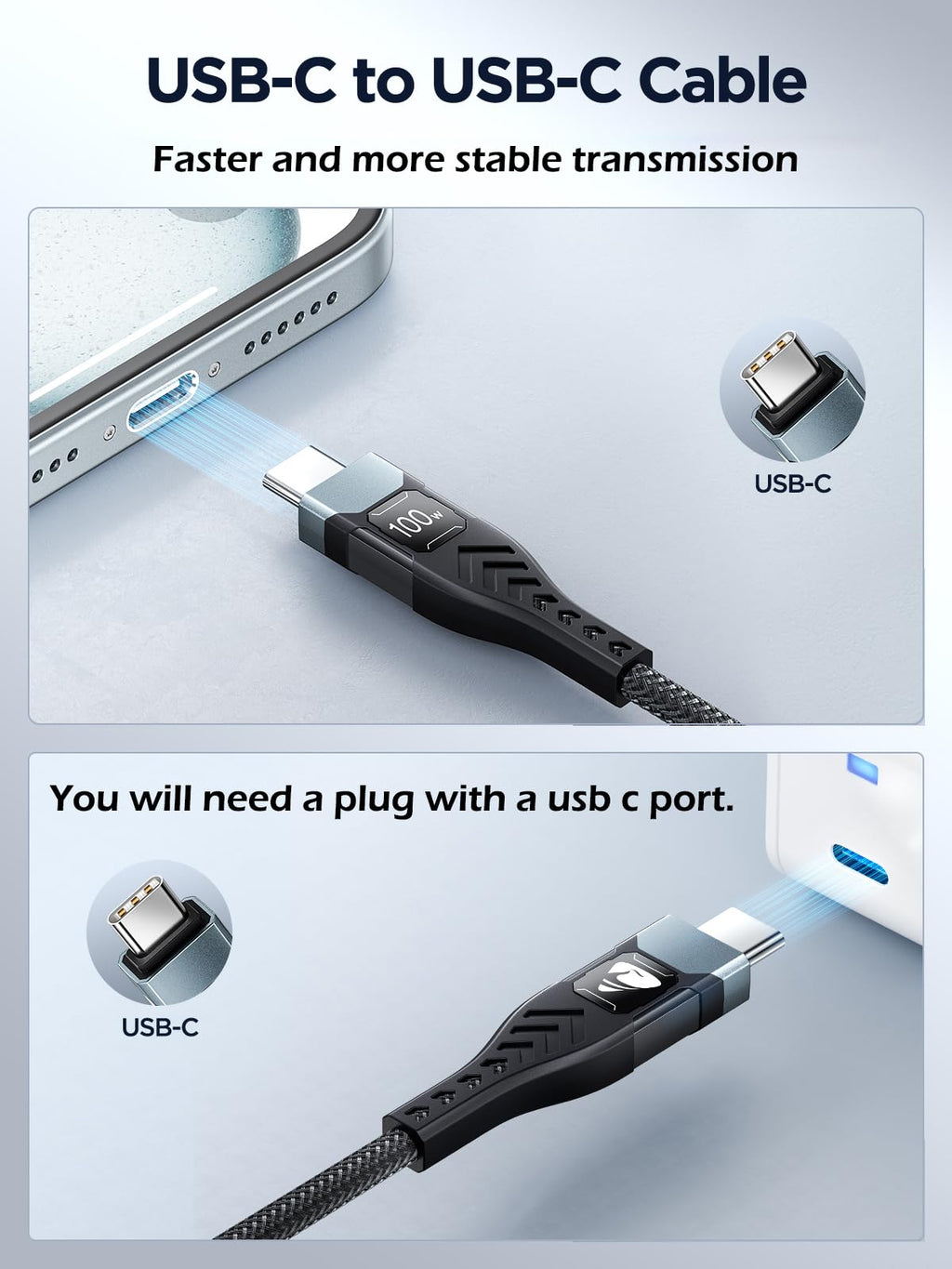 100W USB C to USB C, Fast Charging Cable 3M Long Type C Cable C to C Charger Fast Charg Lead Usbc to Usbc for iPhone 16 15 Pro Max Plus MacBook iPad Pro/Air Samsung Galaxy S23/S22/S21 Google Pixel