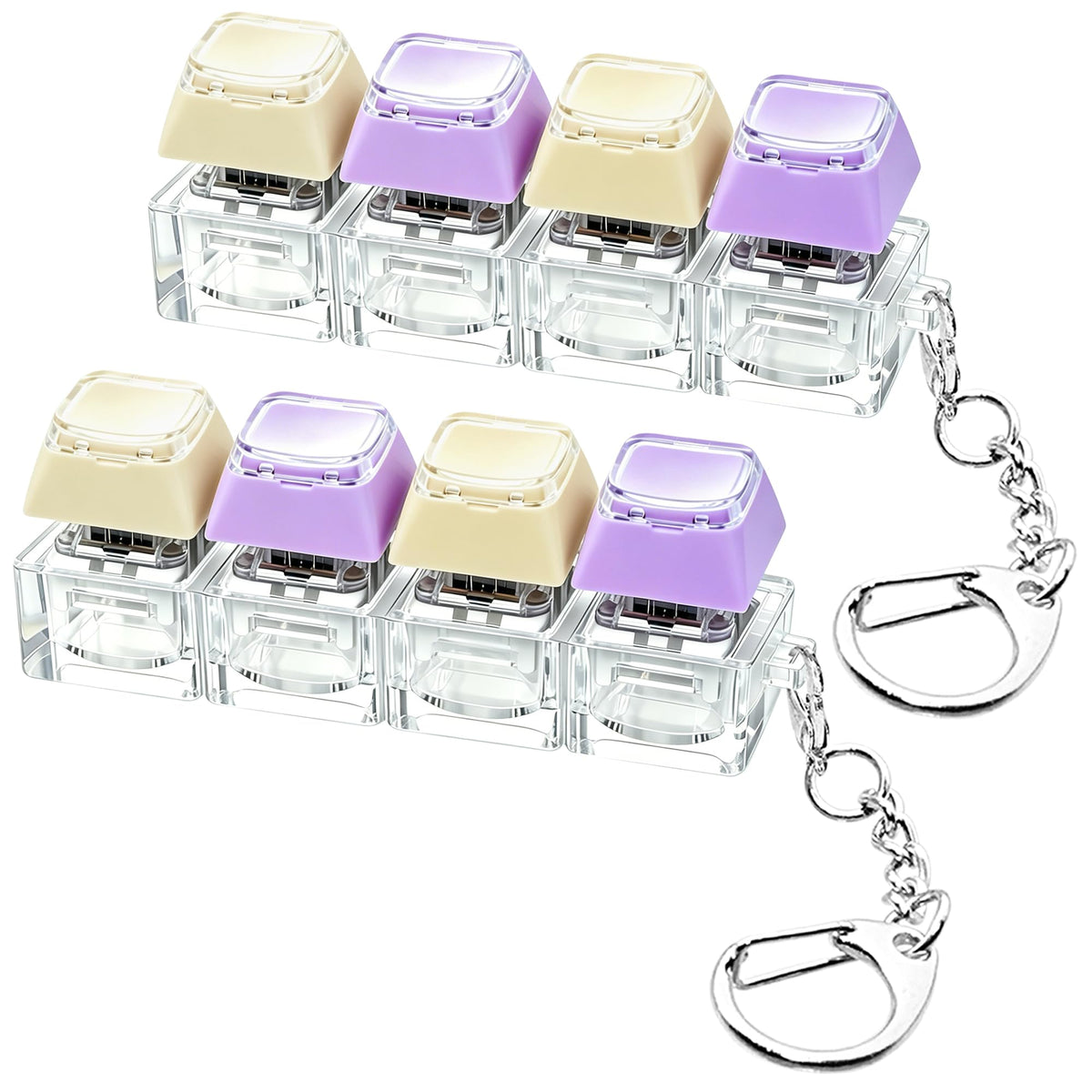2 PCS Keyboard Fidget Toy, Keyboard Fidget Keychain 4-in-1 Keyboard Decompression Button Finger Clicker Toys (Pink Yellow White Green, General)