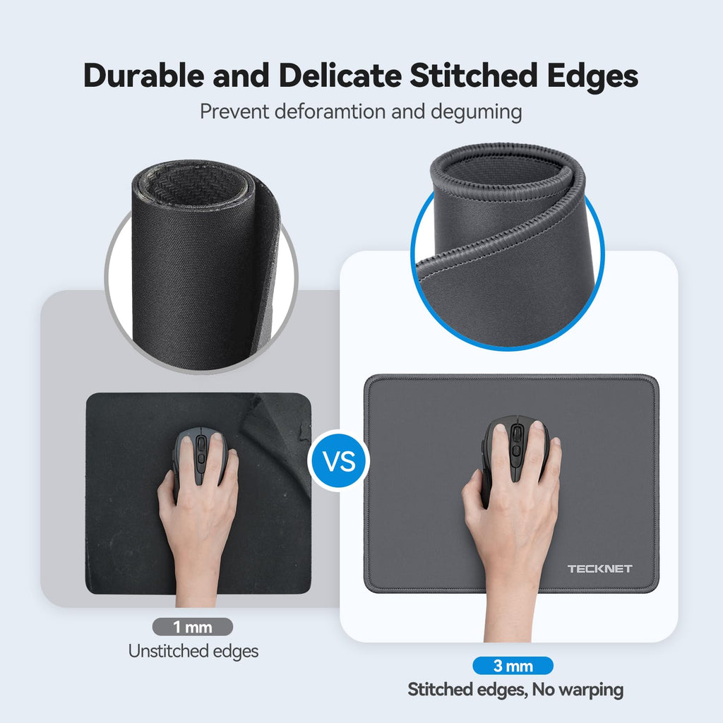 TECKNET Mouse Mat, 2 Packs with Stitched Edges, 270x210x3mm Mousepad
