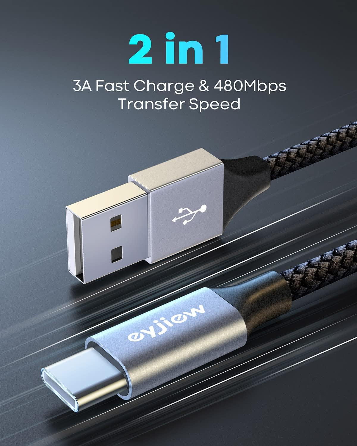 Short USB C Charger Cable 0.5m 2Pack, USB to USB C Car Charger Cable