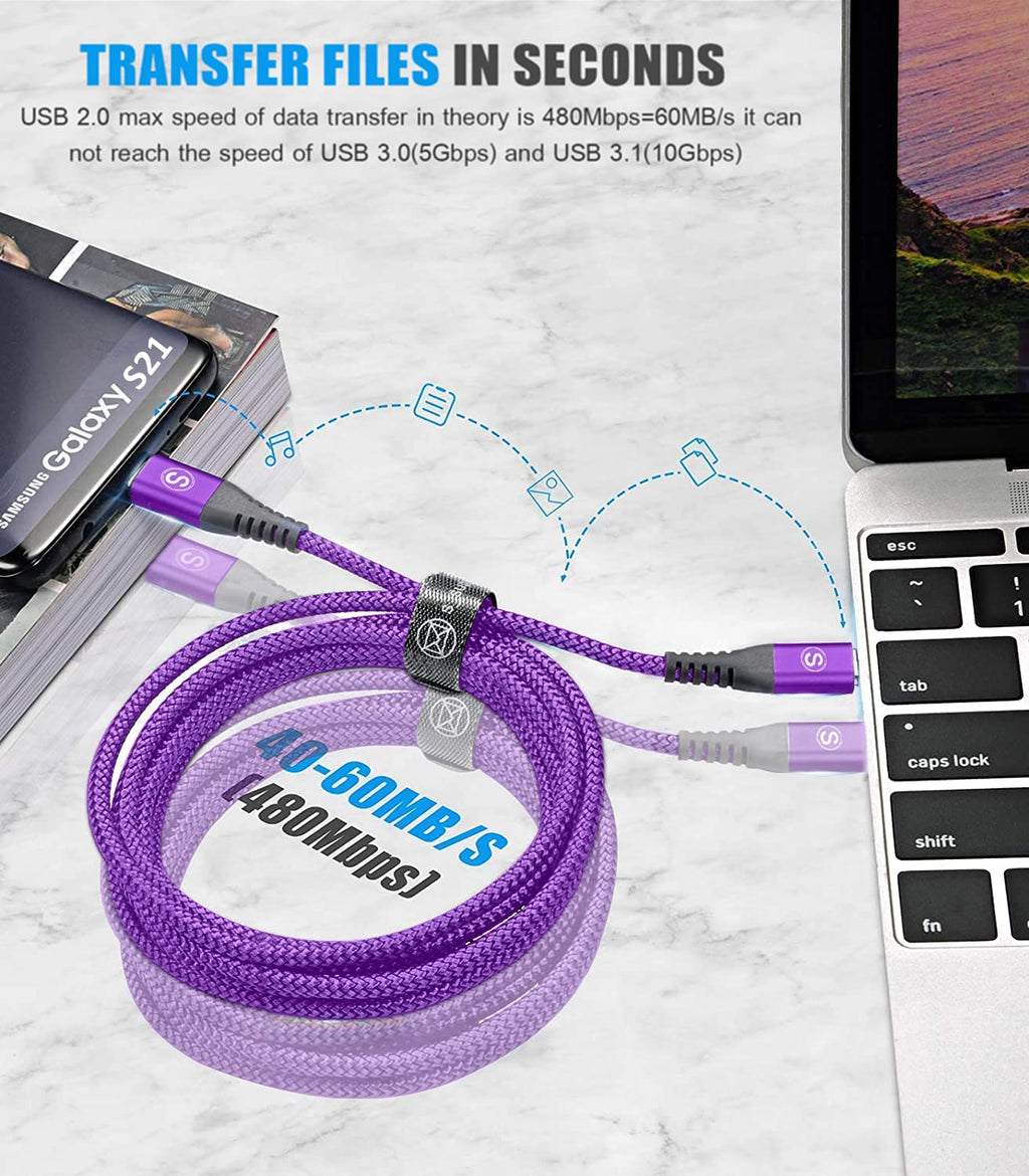 2-Pack 3m 60W USB C to USB C Charger Cable, PD Type C Super Fast Charging for iPhone 16 15 MacBook iPad Pro, Samsung Flip Fold 7 6 5 S25 S24 S23 Ultra, Steam Deck, Nintendo Switch etc
