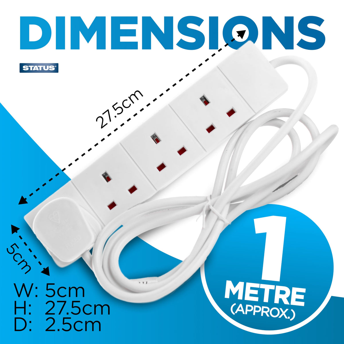 STATUS 4 Socket Extension Lead, 2m Black 13A Power Strip for Home or Office Use (S4W2MBL1PK4)