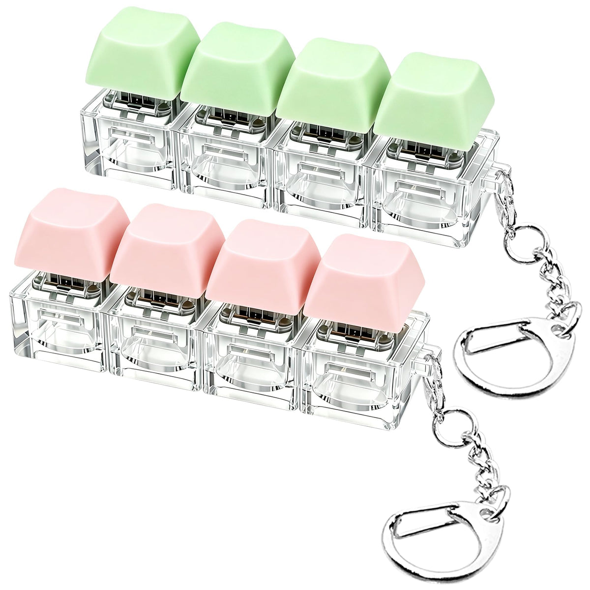 2 PCS Keyboard Fidget Toy, Keyboard Fidget Keychain 4-in-1 Keyboard Decompression Button Finger Clicker Toys (Pink Yellow White Green, General)
