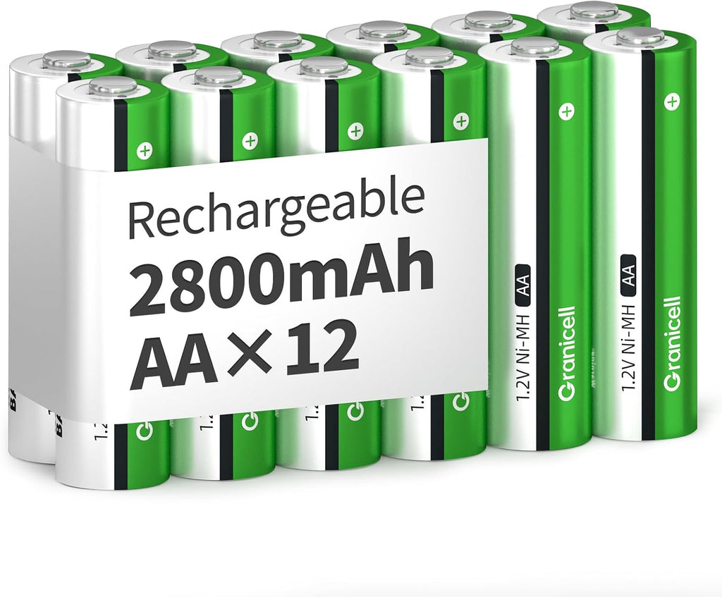 Granicell AA Rechargeable Batteries (12 Pack), 2800mAh, 1.2V NiMH