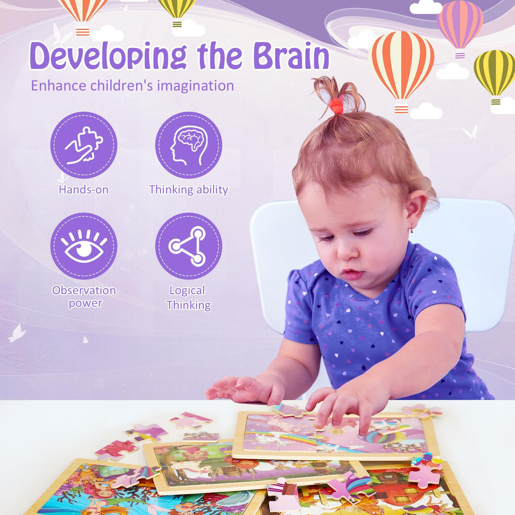Wooden Puzzles Dinosaur Toys for Kids Ages 3-5, Set of 4 Packs with 20-Piece Wood Jigsaw Puzzles, Preschool Educational Brain Teaser Boards for Boys and Girls 3 4 5 6 Years Old