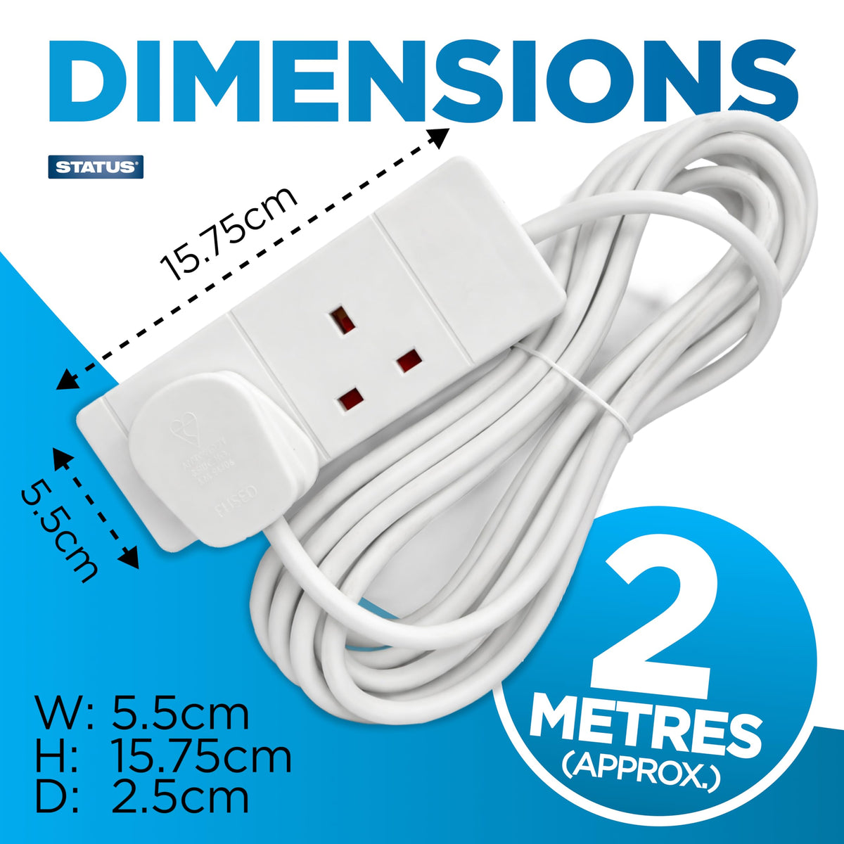 STATUS 4 Socket Extension Lead, 2m Black 13A Power Strip for Home or Office Use (S4W2MBL1PK4)