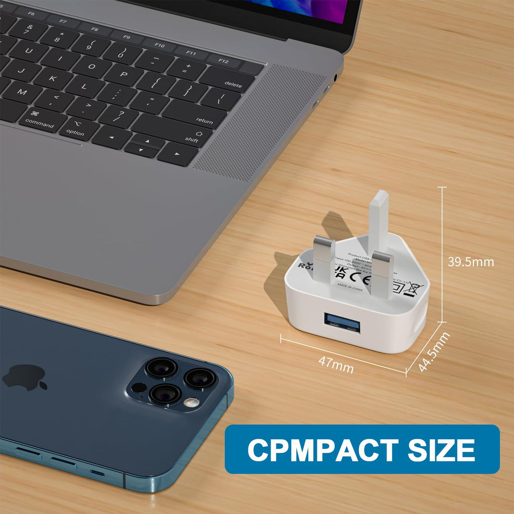 USB Plug,2Pack USB Plug UK Adaptor Phone Charger Mains Charge Dual Port Twin Wall Plugs with Smart IC 5V 1AMP Charging Compatible with iPhone 16 15 14 13 12 11 XS XR X 8 7 6,iPad Pro,Samsung,Mobile