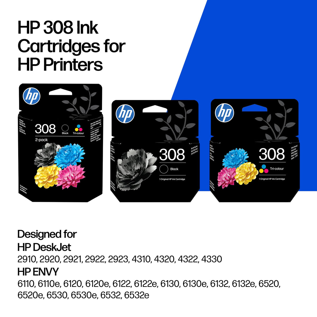 HP 308 Black & Tri-colour Original Ink Cartridges 2-Pack