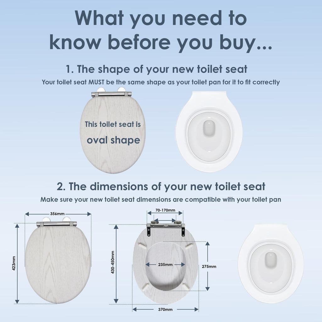 AQUALONA® Luxury Grey Oak Effect Toilet Seat - Soft Close MDF Moulded Wood Seat with Quick Release Button and Durable Hinges - Comfortable, Easy to Clean and Install with Universal Fittings