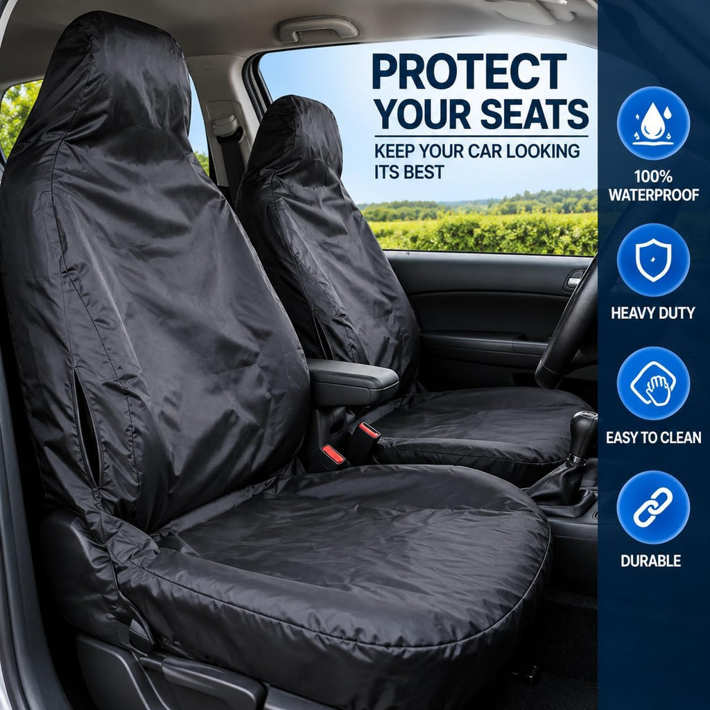 BLKWPSPFP920 Heavy Duty Black Waterproof Car Seat Covers/Protectors - 2 x Fronts