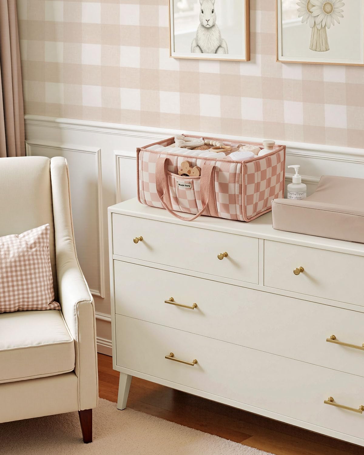 Blissful Diary Nappy Caddy Organiser, Baby Diaper Caddy for Nappy Station, Stylish Storage Basket for Newborn Essentials, Baby Shower Gifts for Girl or Boy, Sage Green
