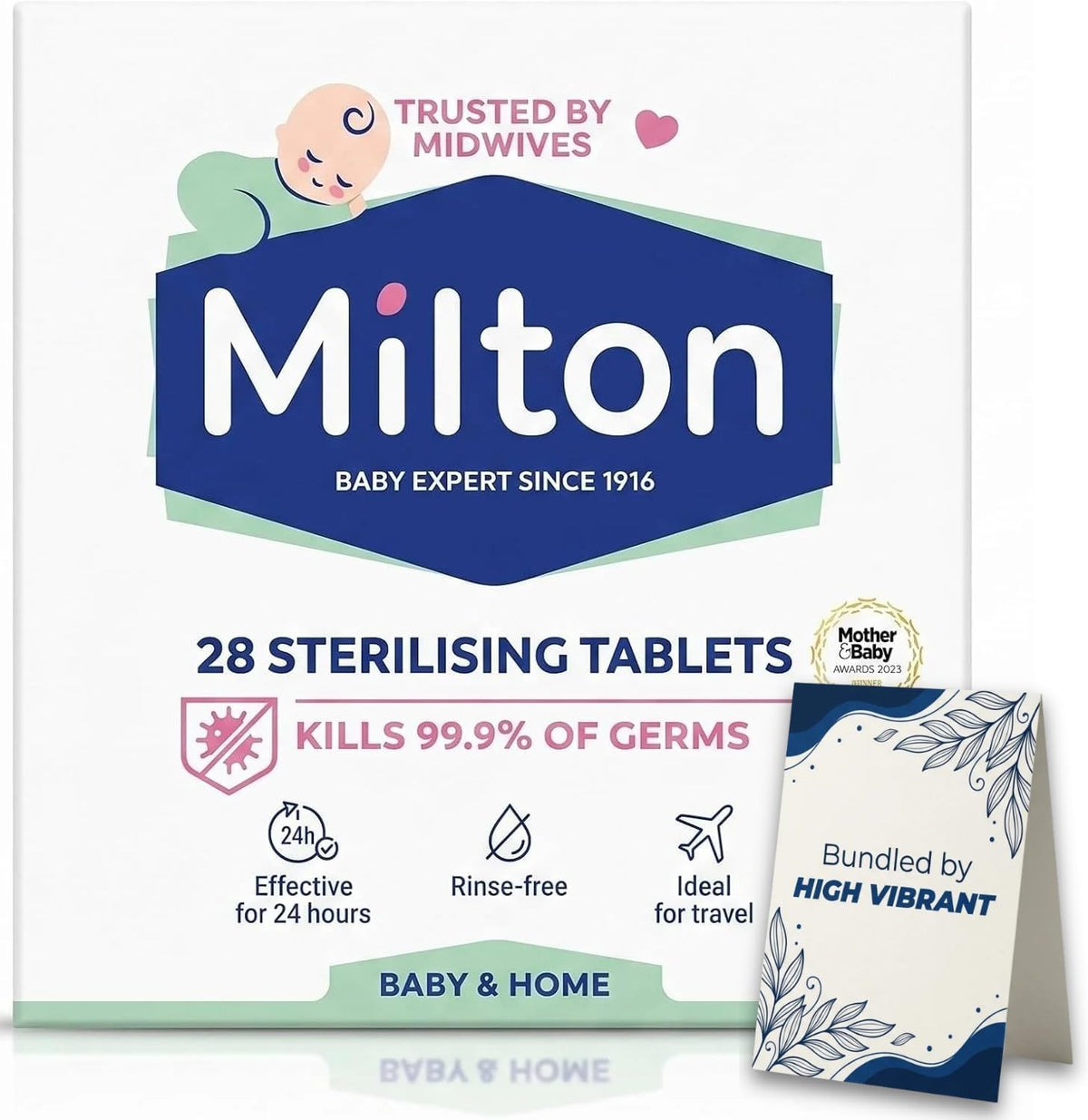 MiltonBaby Sterilising Tablets 28 Pack, Cold Water Steriliser Tablets for Baby Bottles, Teats, Breast Pump Parts and Soothers, Kills 99.9% of Germs in 15 Minutes, Rinse Free, Travel Friendly