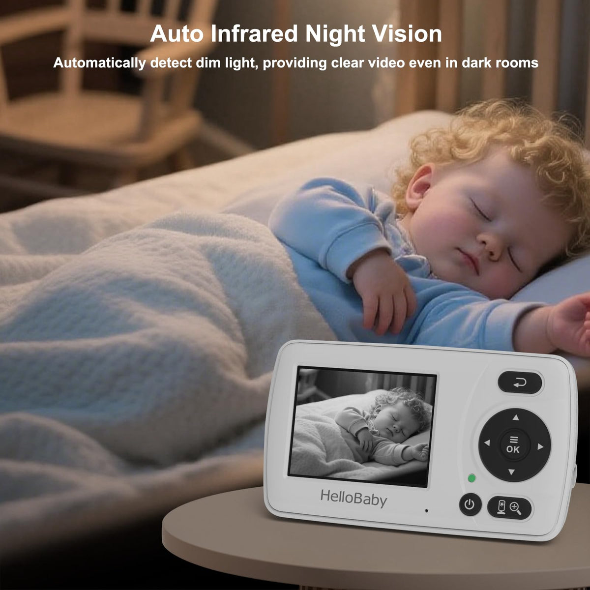 HelloBaby Baby Monitor,29-Hour Battery Life,Upgrade Baby Monitor with Camera and Night Vision,No Wifi,355°/120° Remote Pan Tilt Camera 2x Zoom, ECO Mode,2-way talk,Up to 1000ft,Temperature