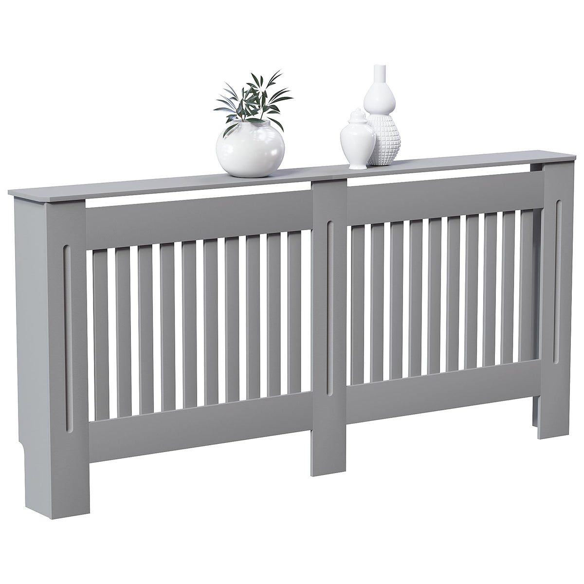 Vida Designs Chelsea Radiator Cover White - Medium - Modern Vertical Slat Design For Optimal Heat Circulation - H82xW111xD19cm - Painted MDF Cabinet Ideal For Living Room & Hallway