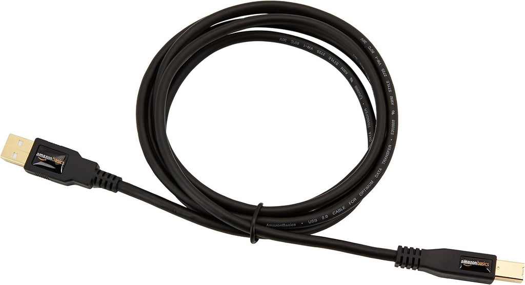 Amazon Basics USB Printer Cable, USB-A to USB-B 2.0, 1.8 m, Black