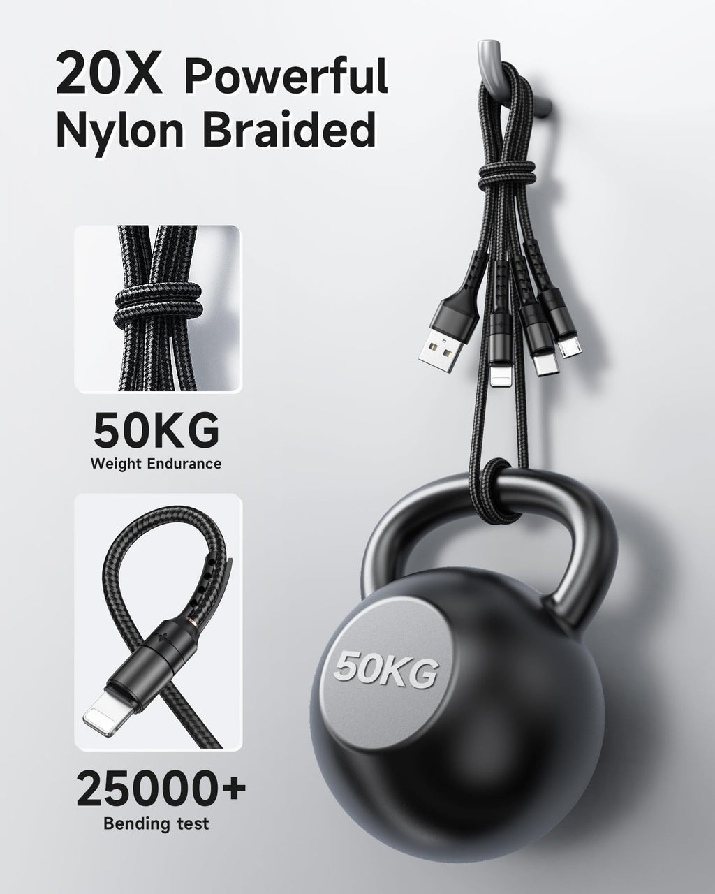RAVIAD Multi Charger Cable, 3 in 1 Charger Cable 3A USB Fast Charging Cord