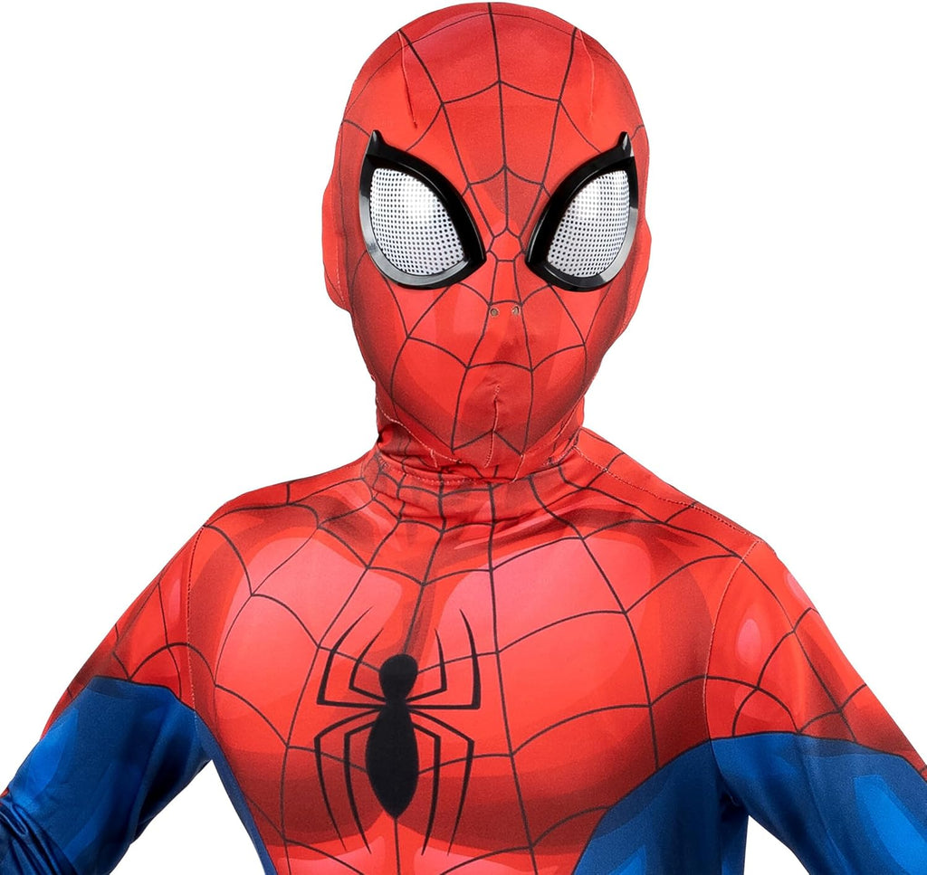 Marvel Spider-Man Official Youth Deluxe Zentai Costume - Deluxe Two-Way Stretch Spandex with Invisible Zippers and Wrist Openings for Added Convenience (M)