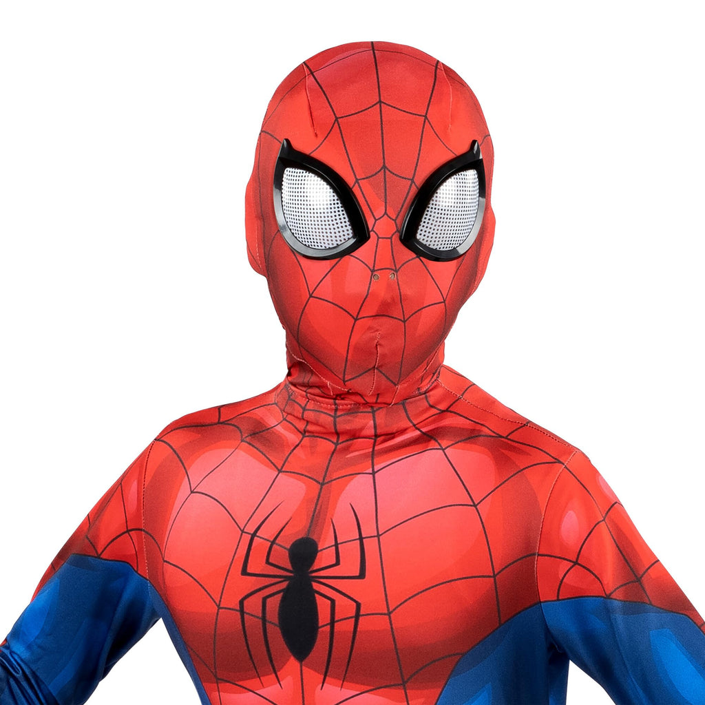 Marvel Spider-Man Official Youth Deluxe Zentai Costume - Deluxe Two-Way Stretch Spandex with Invisible Zippers and Wrist Openings for Added Convenience (M)