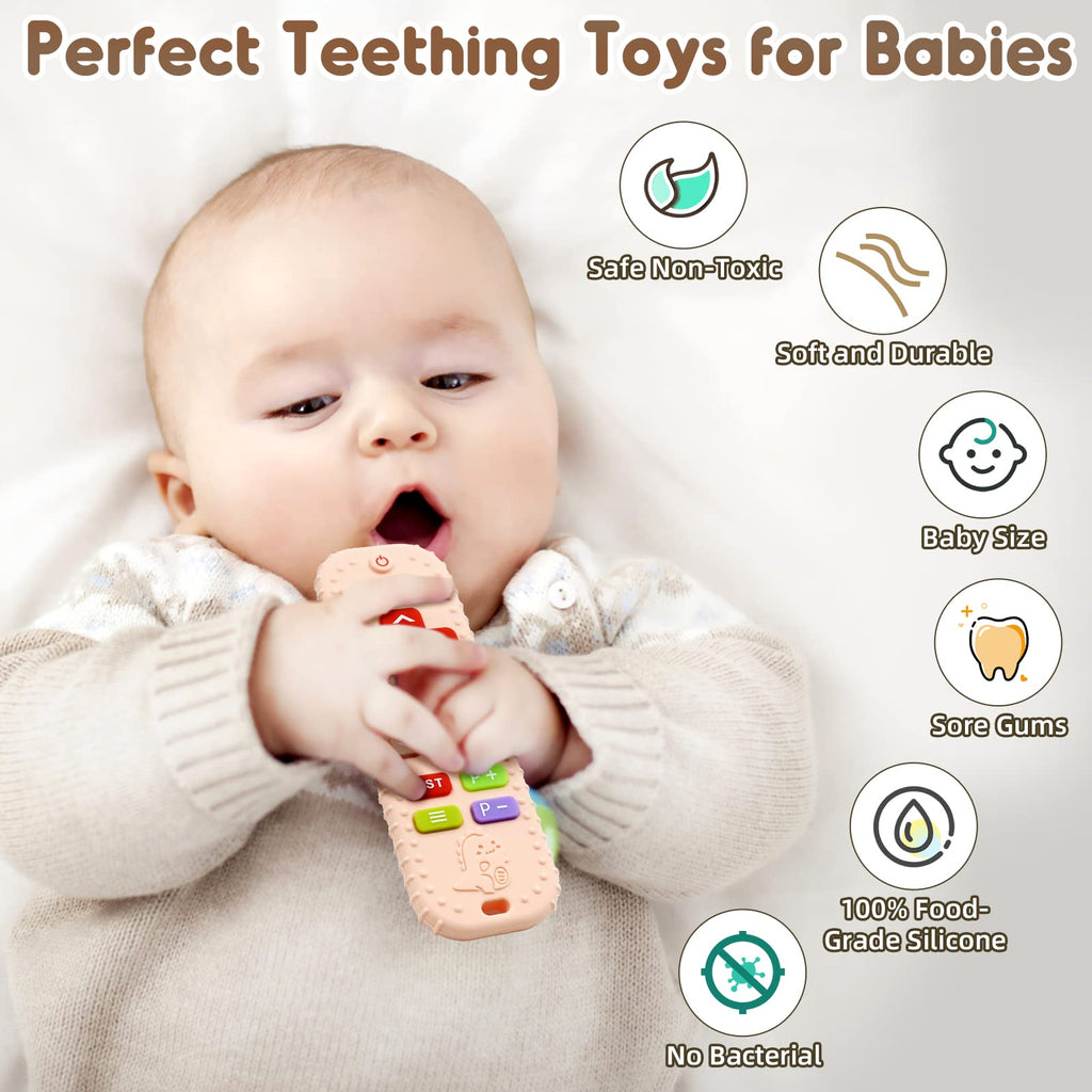 Teething Relief Teethers Toys for Babies 3-6 12 Months Gifts, Silicone Remote Control Baby Teether Bath Toys for 3 6 9 Months Newborn Infant Boy Girl Autism, Food Grade Silicone Sensory Toys, Black
