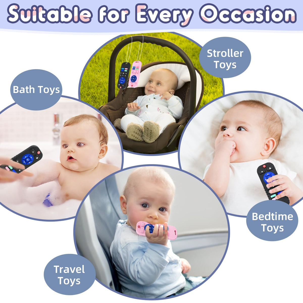 Teething Relief Teethers Toys for Babies 3-6 12 Months Gifts, Silicone Remote Control Baby Teether Bath Toys for 3 6 9 Months Newborn Infant Boy Girl Autism, Food Grade Silicone Sensory Toys, Black