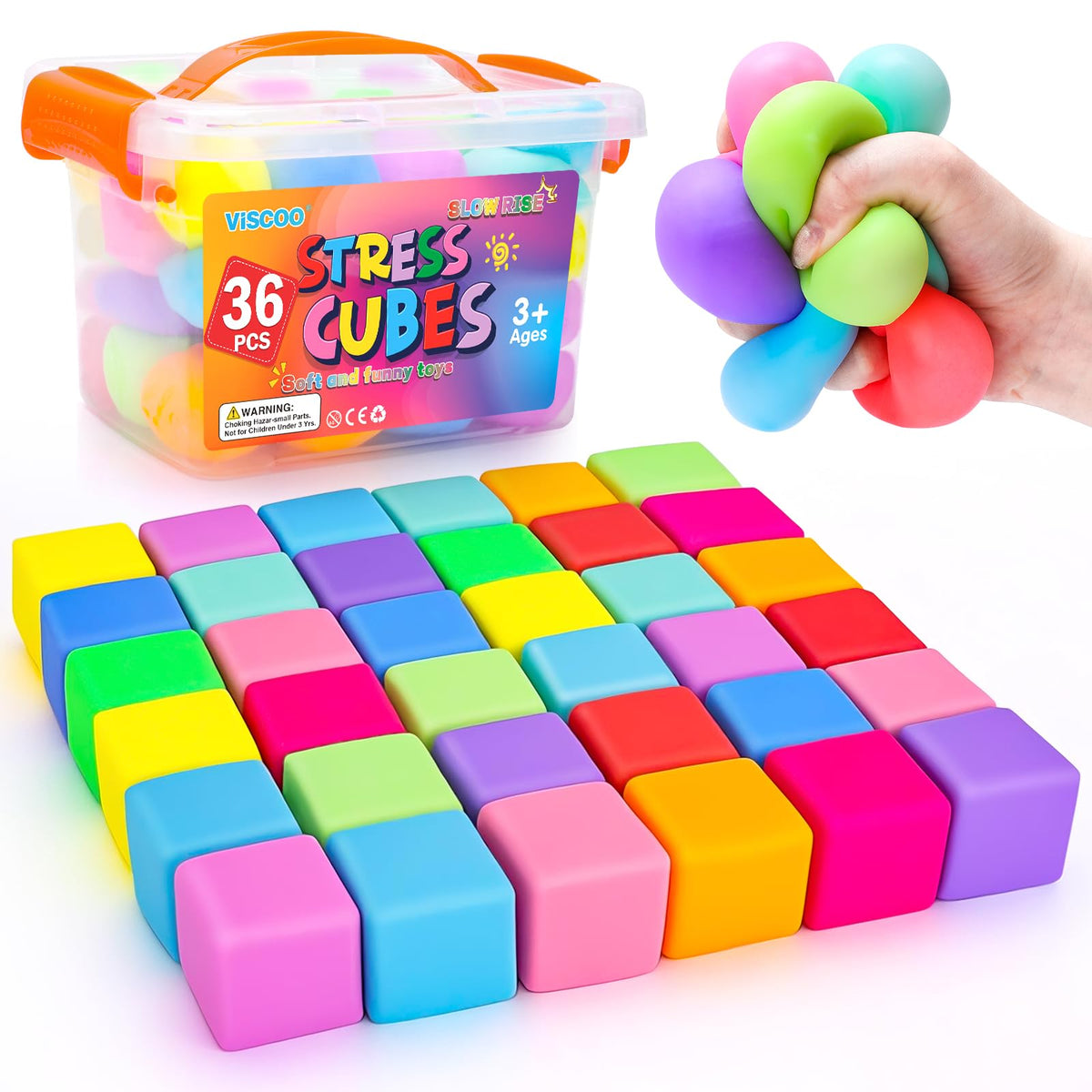 VISCOO 12 Pack Slow Rising Stress Cube, Stress Balls Fidget Squishy Toys