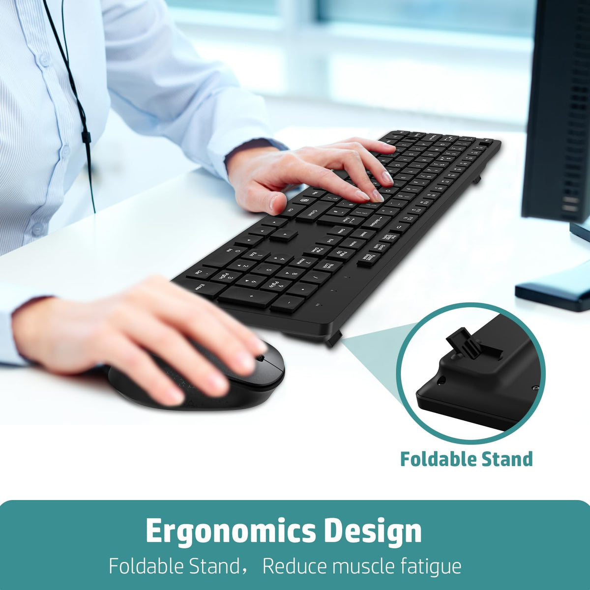 LeadsaiL Wireless Keyboard and Mouse Set, 2.4GHz USB Computer Keyboards and Mouse Combo, Ergonomic Design with 12 Multimedia Shortcuts for HP/Lenovo Laptop and Mac-Pink