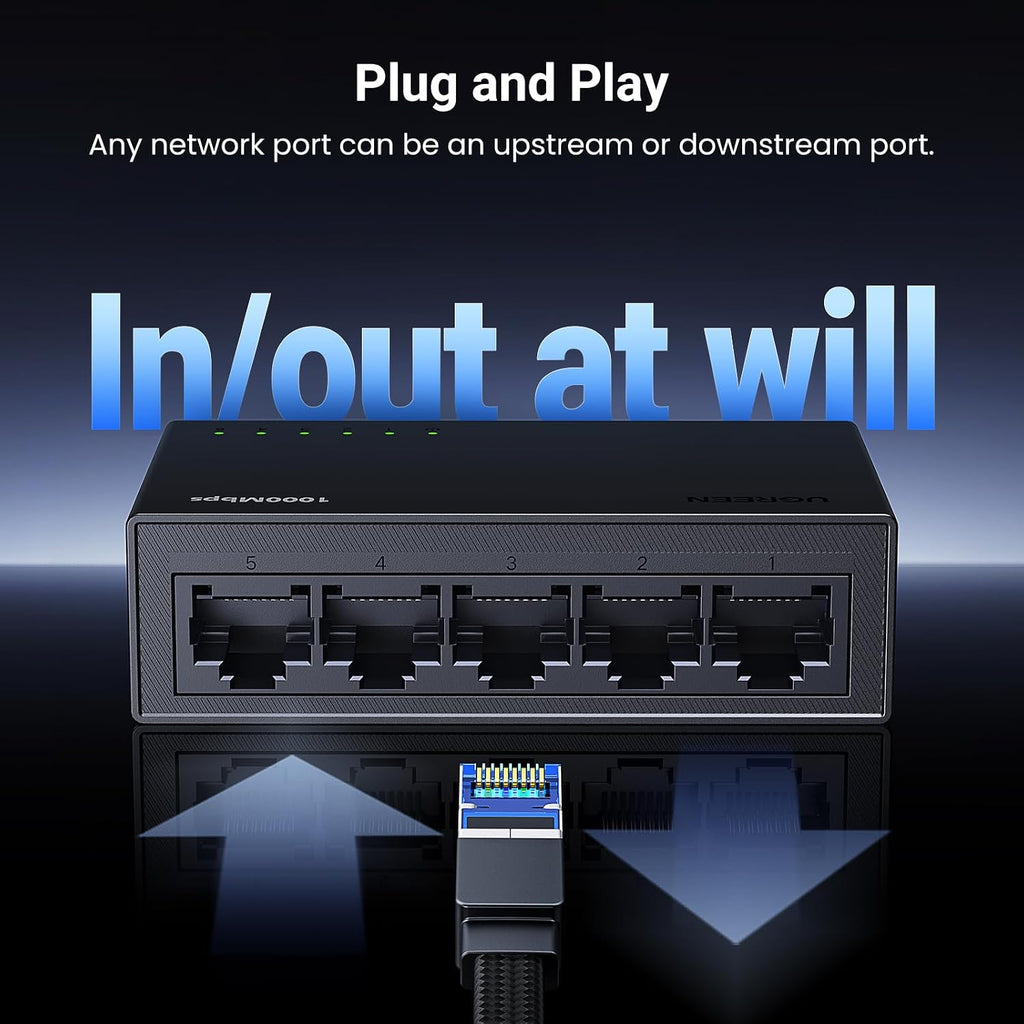 UGREEN 5 Port Gigabit Network Switch, Ethernet Splitter Hub