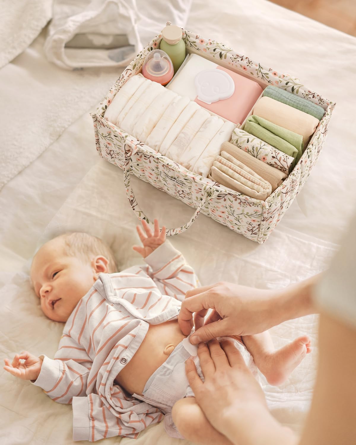 Blissful Diary Nappy Caddy Organiser, Baby Diaper Caddy for Nappy Station, Stylish Storage Basket for Newborn Essentials, Baby Shower Gifts for Girl or Boy, Sage Green